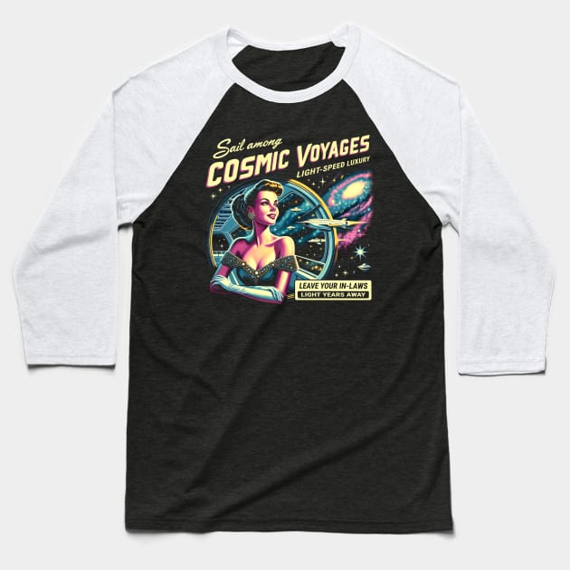 Cosmic Voyages - Vintage Ad Baseball T-Shirt by Neon Galaxia